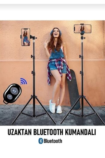LESGO Bluetooth Kumandalı Tripod 2.1 Metre Metal Ring Lıght Lamba Ayağı 360 Döner Başlıklı Telefon Tutucu