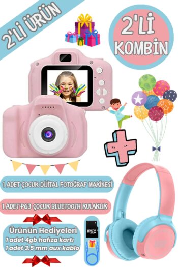 OWWOTECH 2'li Kombin 1 Adet P63 Kulaküstü Bluetooth Kulaklık + 1 Adet Çocuk Dijital Fotoğraf Makinesi