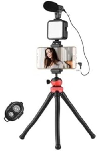 Genel Markalar Esnek Tripod Stüdyo Işıklı Mikrofonlu Telefon Kamera Uyumlu Video Canlı Yayın Vlog Kiti