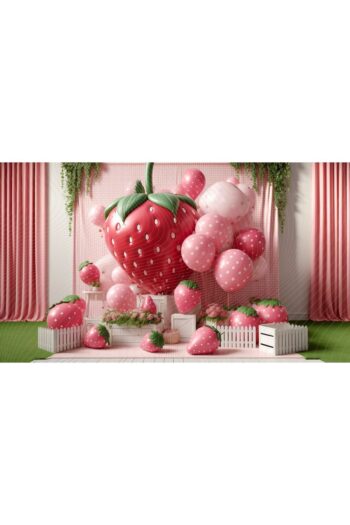 Venspor Çilek Temalı Tatlı ve Renkli Arkaplan - 200x150cm Fon Duvar Örtüsü