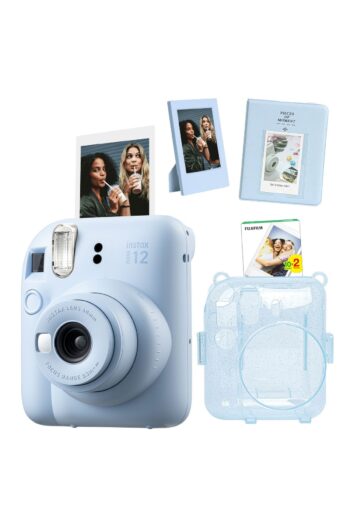 Fujifilm Instax Mini 12 Mavi Fotoğraf Makinesi Simli Pleksi Kılıf Pvc Albüm 20'li Film Ve Çerçeveli Hediye