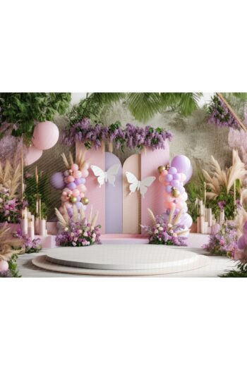 Venspor Pembe ve Mor Çiçek Temalı Parti Stüdyo Fonu, 200x150cm Arka Plan