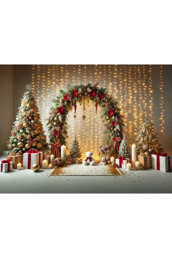 Minimalisfy Işıklı Çelenkle 200x150cm Büyüleyici Yılbaşı Arka Plan Stüdyo Fonu