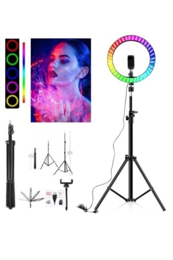 EN SİGA Rgb Ring Light Youtuber Tiktok Çekim Telefon Tutucu Renkli Makyaj Işığı 10 Inç +2. Mt Tripod