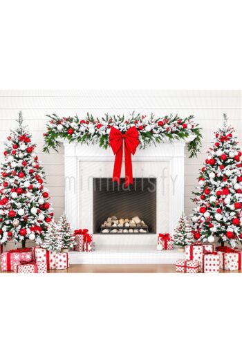 Minimalisfy Klasik Yılbaşı Şöminesi ve Süslemeleriyle 200x150cm Arka Plan Stüdyo Fonu