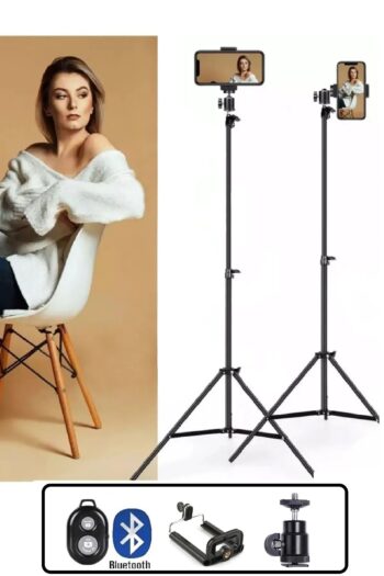 post alley Bluetooth Kumandalı Tripod 2.1 Mt 360 Döner Başlıklı Telefon Tutucu Stüdyo Lamba Ayağı