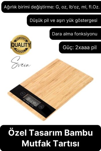 Svein Premium Ahşap Dijital Ekranlı Yüksek Hassasiyet Mutfak Terazisi Bambu Tartı 5 kg Kapasiteli