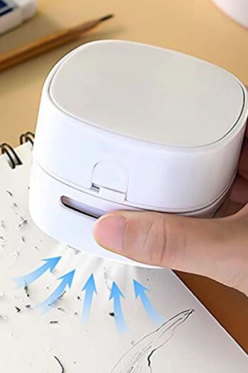 Modaba Mini Masa Üstü Pilli Süpürge Kırıntı Kalıntı Temizleyen Mini Temizleme Robotu Beyaz