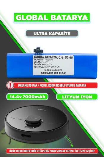 GLOBAL BATARYA Dreame D9 Max Uyumlu Akıllı Robot Süpürge Bataryası 14.4v 7000mah Li-ion Pil (ULTRA KAPASİTE)
