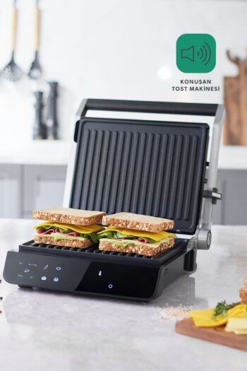 HOMEND Grilliant 1343h Cam Yüzeyli, 5 Hazır Programlı, Döküm Plakalı, Ledli Konuşan Tost ve Izgara Makinesi