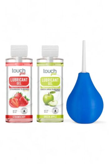 TouchGlide Strawberry 40 ml Silky Touch Jel + Green Apple Kayganlaştırıcı + Anal Temizleyici Pompa Seti