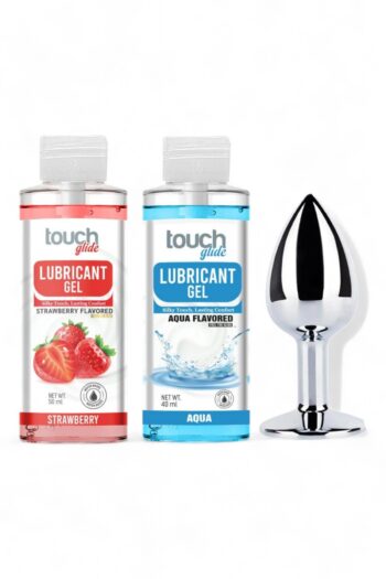 TouchGlide Silky Touch Strawberry 40 ml Jel + TouchGlide Aqua Flavored 40 ml Jel + Elmas Taşlı Metal Plug Seti