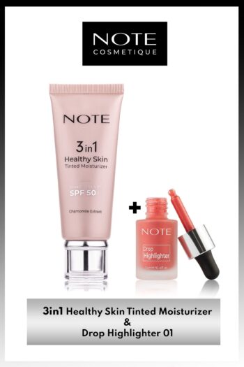 Note Cosmetics 3 In 1 Tinted Ton Eşitleyici 50 Spf Krem & Drop Highlighter 01 Likit Aydınlatıcı Makyaj Seti