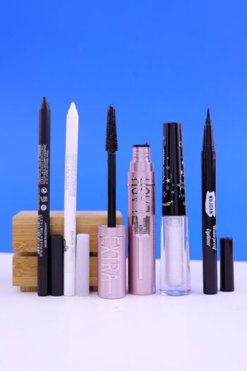 Lesvip's Makyaj seti 5 parça sky rimel, siyah beyaz göz kalemi, mat siyah eyeliner ve simli eyeliner