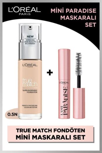L'Oreal Paris True Match Bakım Yapan Fondöten 0.5n Porcelain & Mini Paradise Maskara 4.7 Ml Makyaj Seti