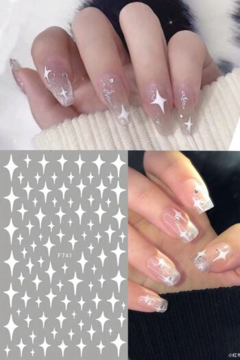 H&E LUXURY DESIGN 100 Adet Kendinden Yapışkanlı Kuyruklu Yıldız Nail Art 3D Kabartmalı Tırnak Sticker