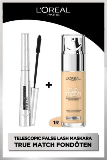 L'Oreal Paris False Lash Telescopic Fiber Maskara & True Match Bakım Yapan Fondöten 1R ROSE IVORY