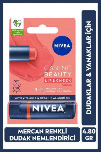 NIVEA Mercan Renkli Nemlendirici Dudak Bakım Kremi 4.8gr, SPF30, Allık Etkisi, E Vitamini, Dudak ve Yanak