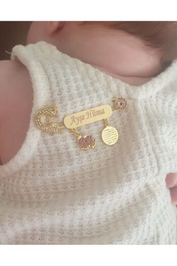 Sahi Aksesuar 14 Ayar Altın Kaplama Isimli Pembe Zirkon Taşlı Kız Bebek Yaka Iğnesi 5 Cm Tybkı031