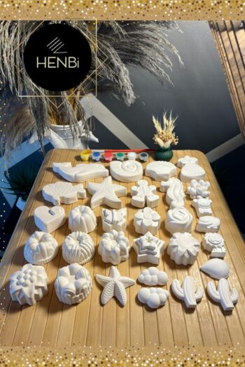 HENBi 30 Adet (3D) Xl,l, Mini Taş Boyama Seti Deniz Hayvanları Çiçekler Anne Ve Çocuk Etkinliği Taş Boyama