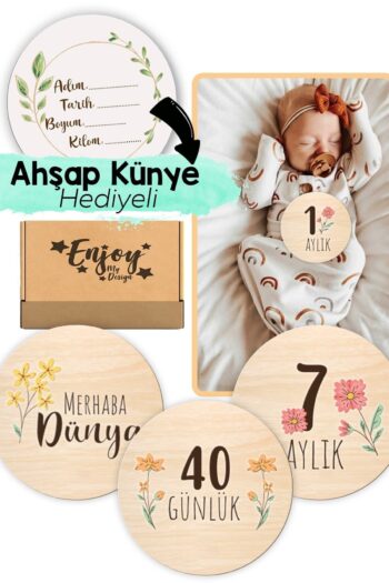 Enjoymydesign Bebek Anı Kartı Seti Çiçek Desenli Aylık Bebek Hatıra Kartları Renkli Ahşap Hamile Ay Kartları