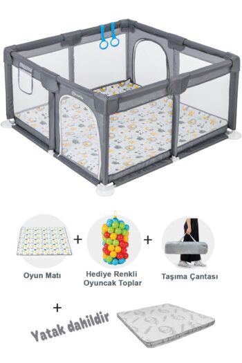 Hoffie Playard Güvenli Bebek Ve Çocuk Oyun Alanı Oyun Parkı 120x120 Oyun Matı Topları Ve ,yataklı Gri
