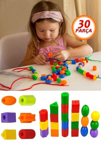 Bundeba 30 Parça Line Up Boncuk Geometrik Şekiller Renk Beceri Ipe Boncuk Dizme Oyunu Eğitici Oyuncak