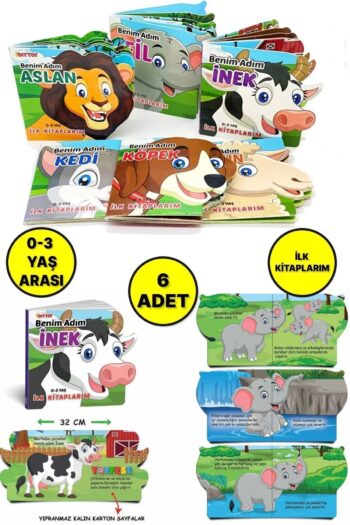 TOYFEST 6 lı Hayvanlar Tanıtımlı ilk Kitaplarım Eğitici Okuma Kitabı Aslan - Kedi - Fil- İnek - Köpek- Koyun