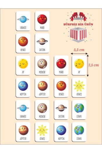 karbonsoft Zeka Kartları Ahşap Eğitici Hafıza Eşleştirme Oyunu Sevimli Gezegenler Oyuncak ( 5,5 x 7,5 CM)