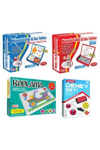 Diytoy Manyetik Tablet Tangram + Manyetik Tablet Alfabe + Kodlama + Deney Seti (4'lü Set)