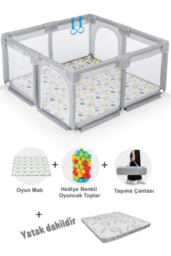 Hoffie Playard Güvenli Bebek Ve Çocuk Oyun Alanı Oyun Parkı 120x120 Oyun Matı Topları Ve Yataklı Açık Gri