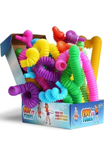 NEWBRENDHOME Pop Tube Orta Boy Eğitici Uzayıp Kısalan Borular Stres Giderici 6 Renkli Birleştirme Oyunu 6'lı Set