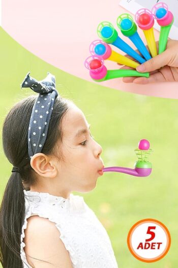 Bundeba 5 Adet Saksafon Top Üfleme Oyunu Karne Hediyesi Eğitici Oyuncak Popit Pipet Nefesle Top Kaldırma