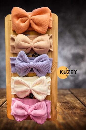 KUZEY STORE Kız Çocuk & Bebek Kaşkorse Fiyonklu Bandana 5'li Set