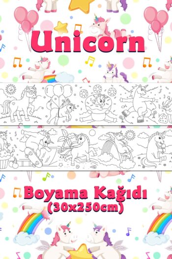 BiWini Unicorn Tatilde Temalı Dev Boyama Kağıdı 2,5 Metre Rulo Boyama Kağıdı - Çocuk Eğitici Boyama
