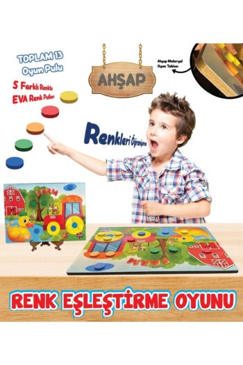 kidssan games Ahşap Renk Eşleştirme Oyunu 5 Farklı Renk Pullu