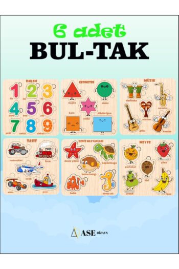 ASE DİZAYN 6 adet ahşap eğitici oyuncak rakam,hayvan,taşıt,müzik