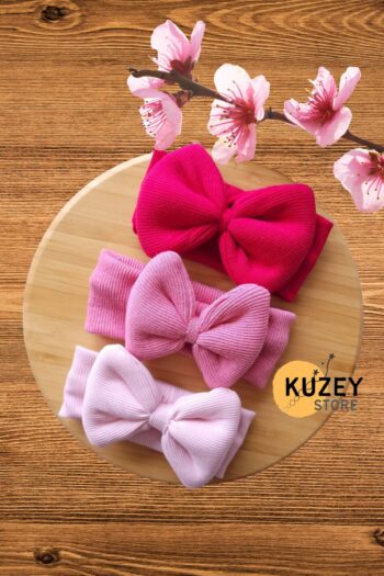 KUZEY STORE Kız Bebek & Çocuk Fiyonklu Bandana 3'lü Set