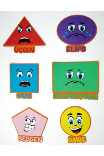 keçeli dünyam Geometrik Şekiller Panosu 6 Renk ve İfadeli (Keçe Eğitim Materyali)