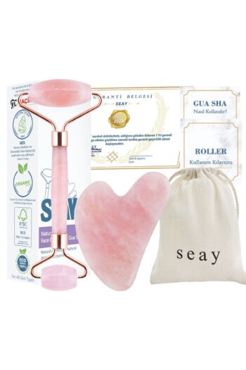 Seay Pembe Kuvars Face Roller Ve Pembe Kalp Gua Sha Yüz Masaj Aleti Seti Keseli Doğal Taş Sertifikalı
