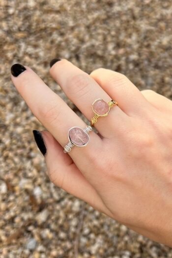 LunaStone Pembe Kuvars (Aşk Taşı) Doğal Taşlı Ayarlanabilir Yüzük I Altın Kaplama I El Yapımı I Minimalist