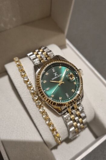 Daniel Klein YENİ MODEL DK - Sarı Bicolor Çelik Bilezik Yeşil Kadran Kadın Kol Saati+hediye Bileklik