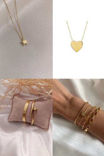 X-Lady Accessories Altın Renk Kombin Kalp Kolye Yıldız Kolye Kelepçe Çivi Bileklik Ve Küp Kombin Bileklik - 2171