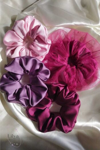TOKALİLYA Kadın Lastikli Simit Saten Scrunchie Saç Toka Seti