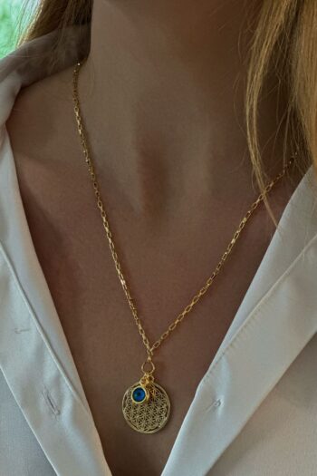 Trendy Butik Sık Zincirli Yaşam Çiçeği Ve Nazar Detaylı Kolye