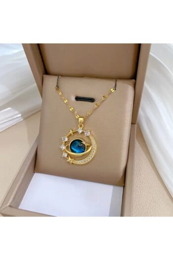 MDS Bijuteri Paslanmaz Çelik Gold Zirkon Taşlı Mavi Hilal Dünya Uzay Gezegen Kolye