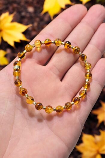 NBS Beautiful Naturel Stones Kehribar Gerçek Bileklik Zarif 6 mm ( % 100 Gerçek Kehribar )