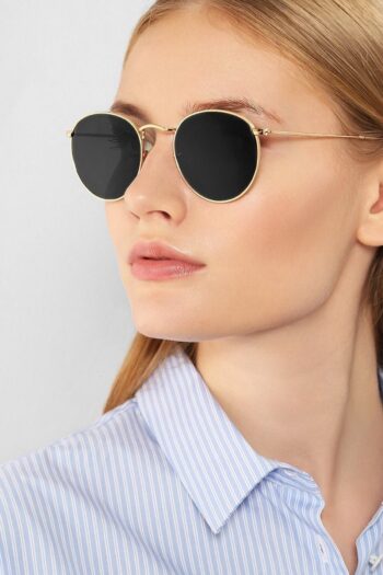 Makro Optik Unisex Gold Metal Çerçeveli Küçük Yuvarlak  Güneş Gözlüğü