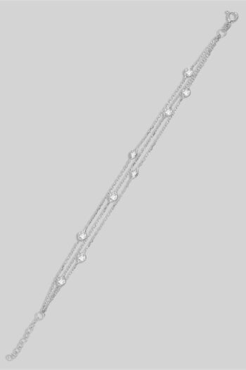 So Chic Üç Sıra Zirkon Taşlı 18 Ayar Beyaz Altın Kaplama 19 Cm Gümüş Bileklik