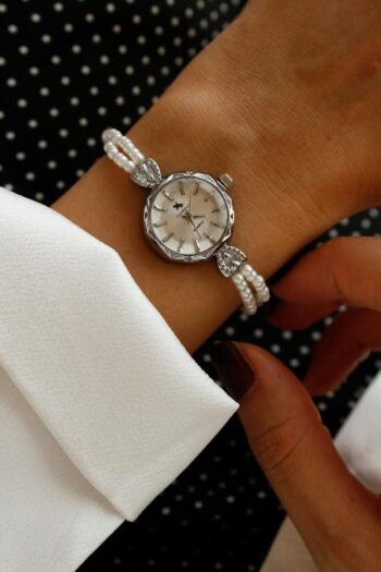 KOMBİNOLOJİ Pearl Silver Metal Incili Kol Saati 02